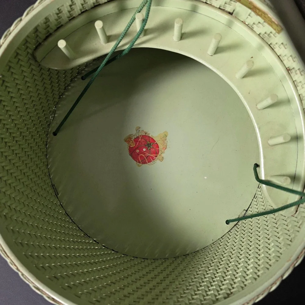 Princess 1950's Vintage Wicker Round Sewing Basket Lid Green Fair Retro Grandma